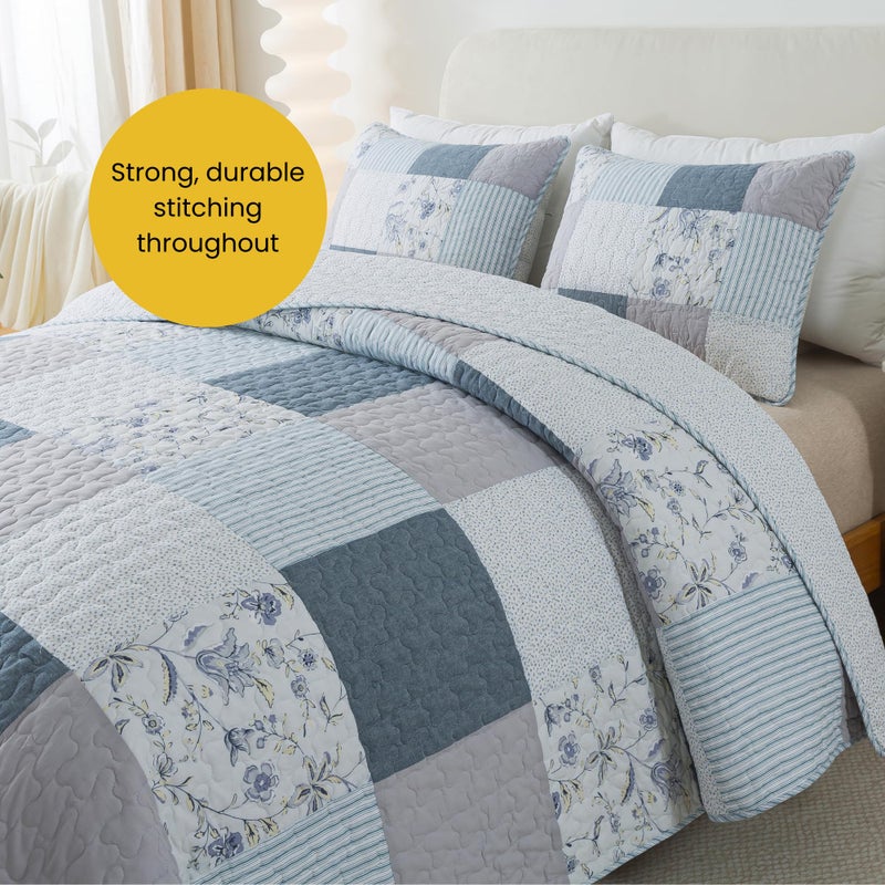 SLPR Coastal Dream Cotton Pieced Quilt Set - King Size with 2 Shams, Soft Purple & Blue Patchwork Quilted Bedspread, Farmhouse Country Style Bedding for All Seasons - Image 4